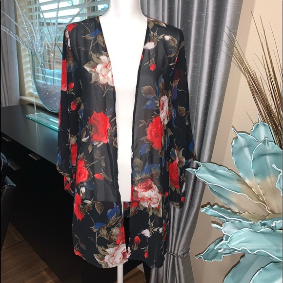 Reverse Sweaters - Reverse floral sheer kimono/cardigan